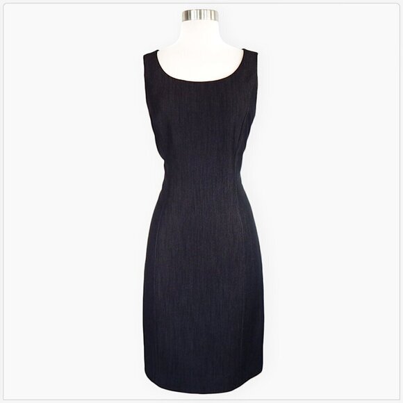 Ellen Tracy Black Stretch Denim Look Fitted Sheath Tank Dress Lined NEW NWOT 4 - Picture 1 of 4